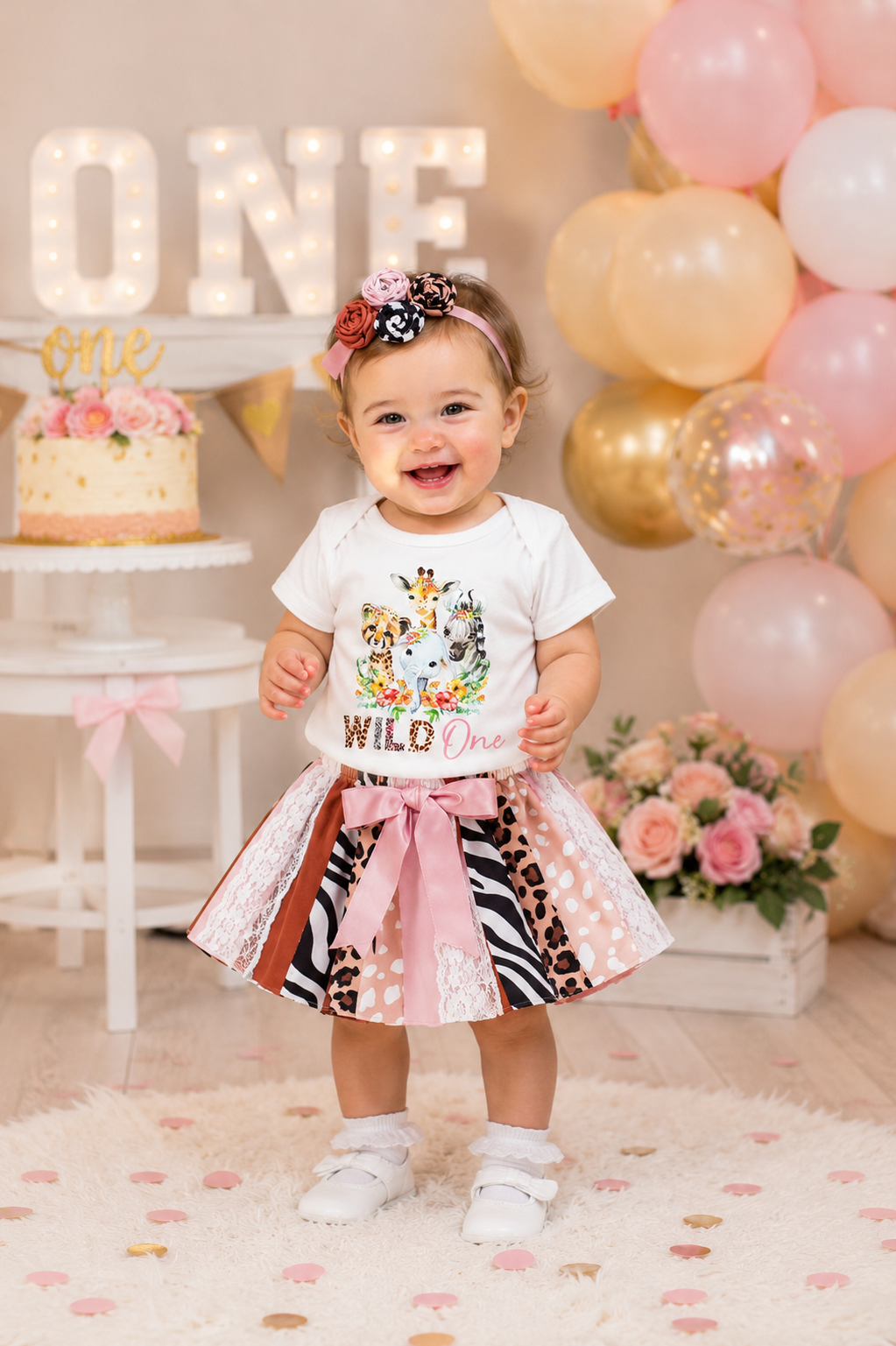 Wild One Birthday Romper, Animal Print Tutu and Headband #1000407