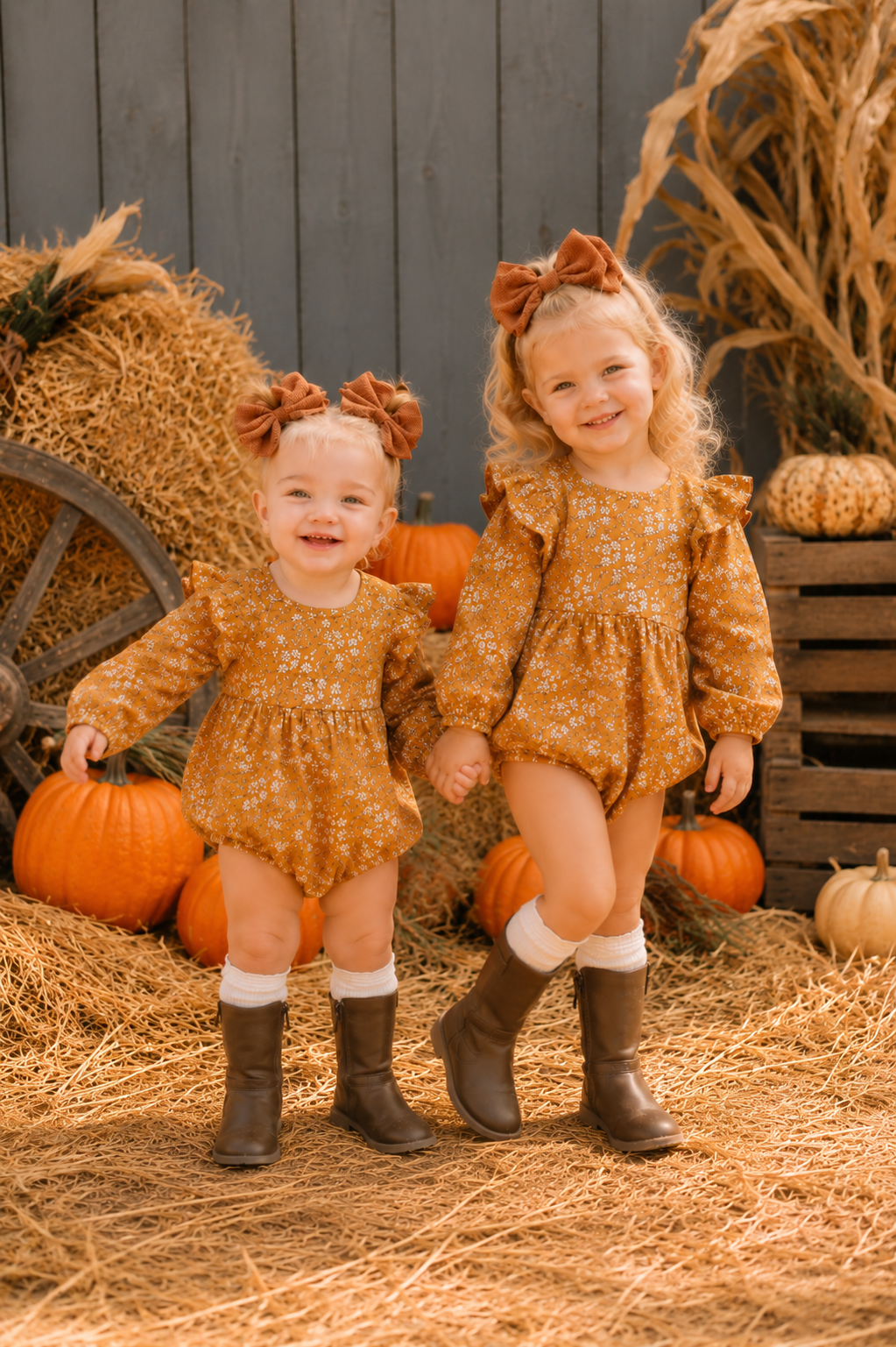 Mustard Floral Balloon Romper #100037