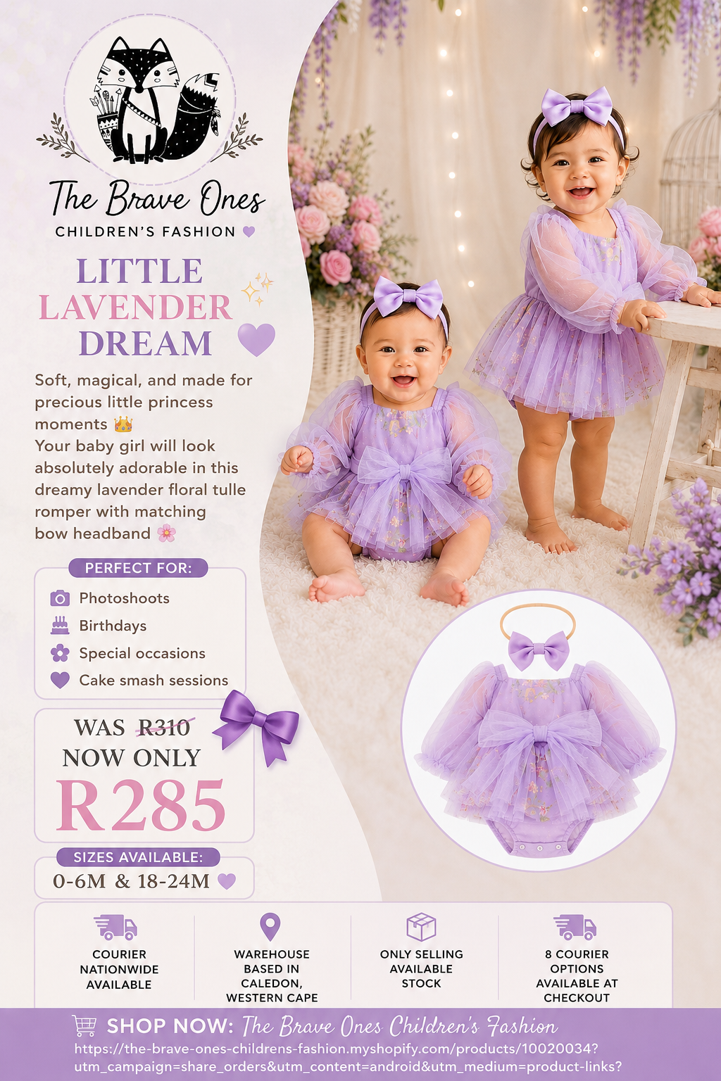 Purple Embroidered Long Sleeve Romper and Headband #10020034