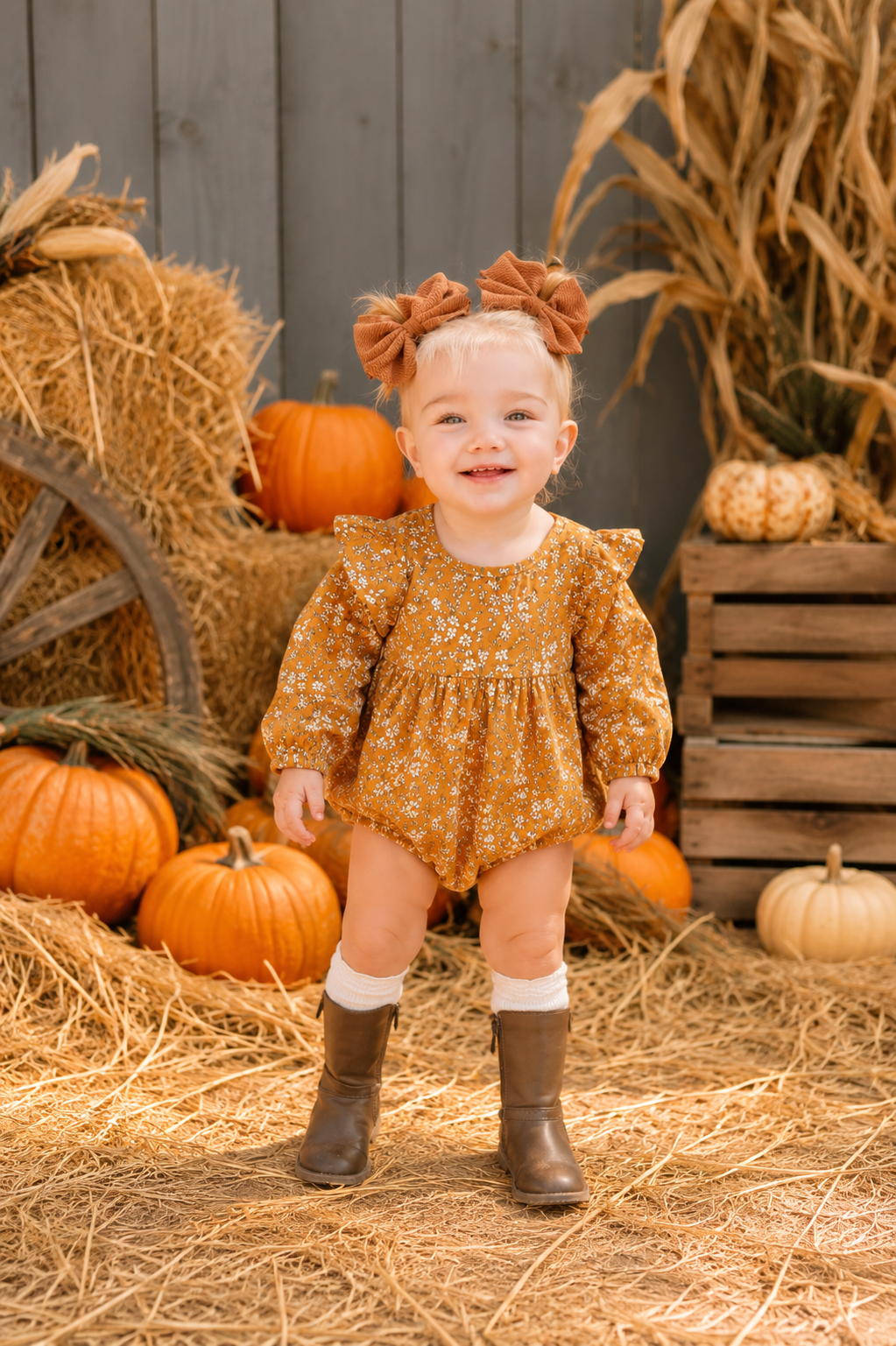 Mustard Floral Balloon Romper #100037