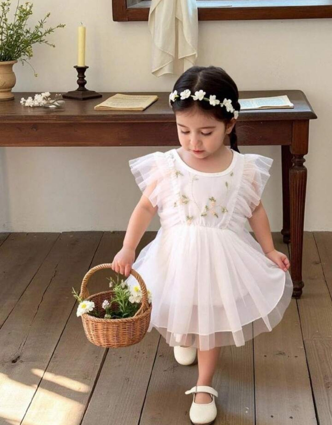 White Embroidered Floral Dress #1000948