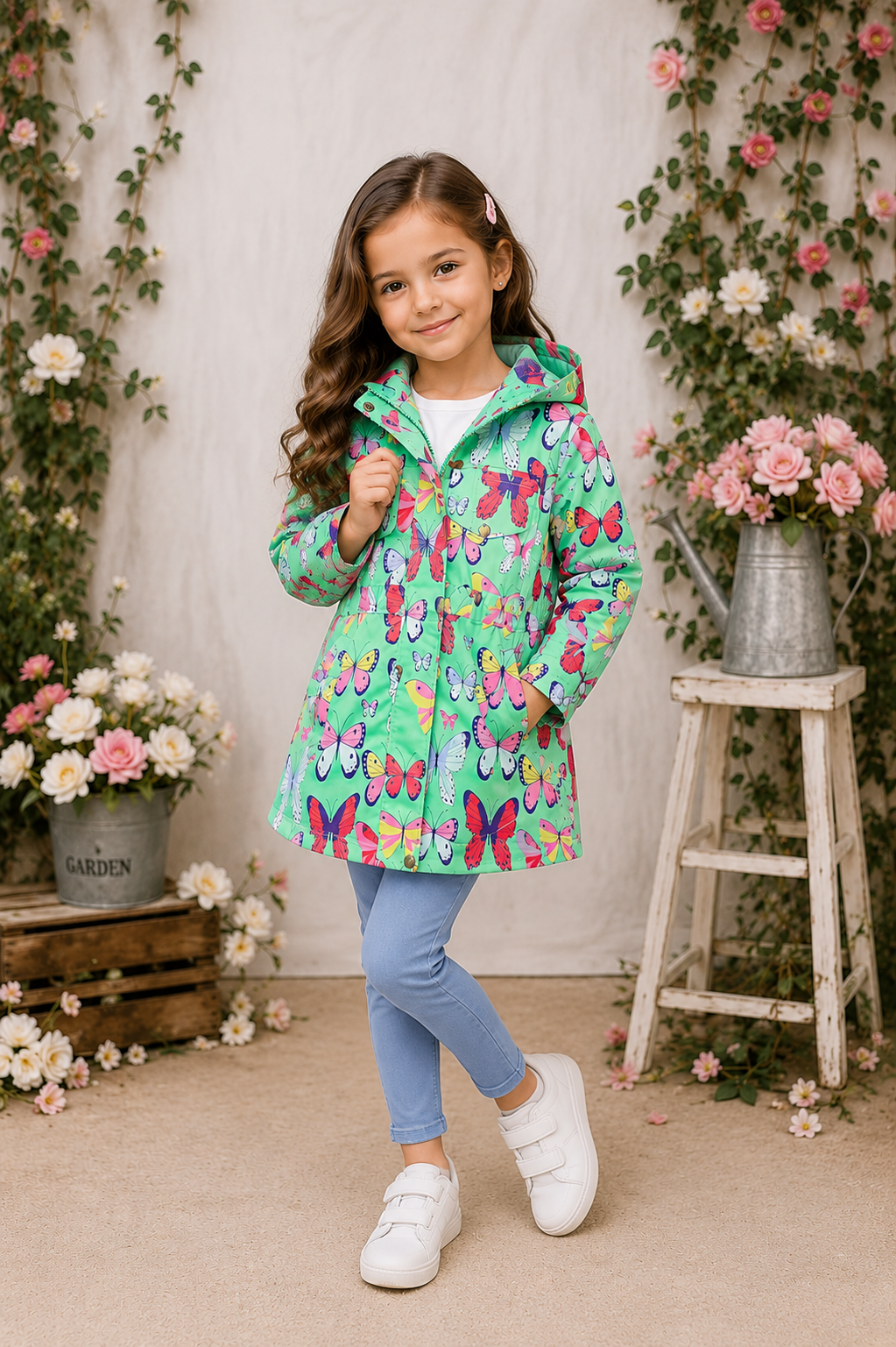 Green Butterfly Hooded Windbreaker Coat #1000236