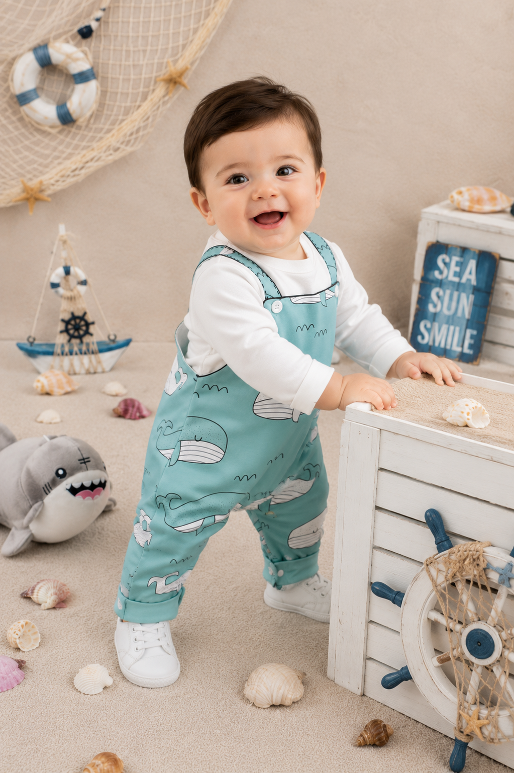 Mint Green Whale 2 in 1 Romper Long Sleeve 1PSC #2009