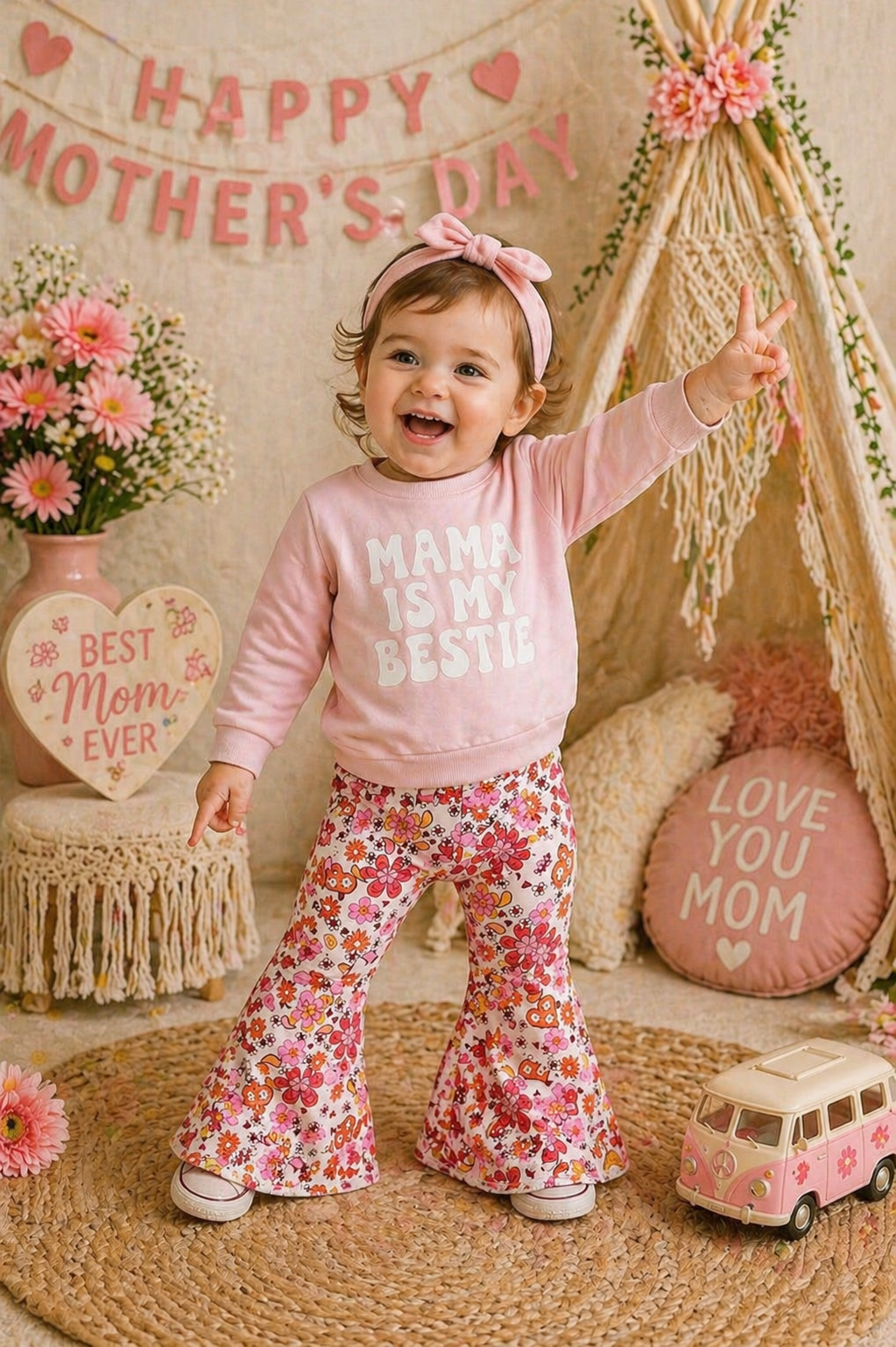 Mama is My Best Crewnek Top and Floral Bellbottoms #1001124