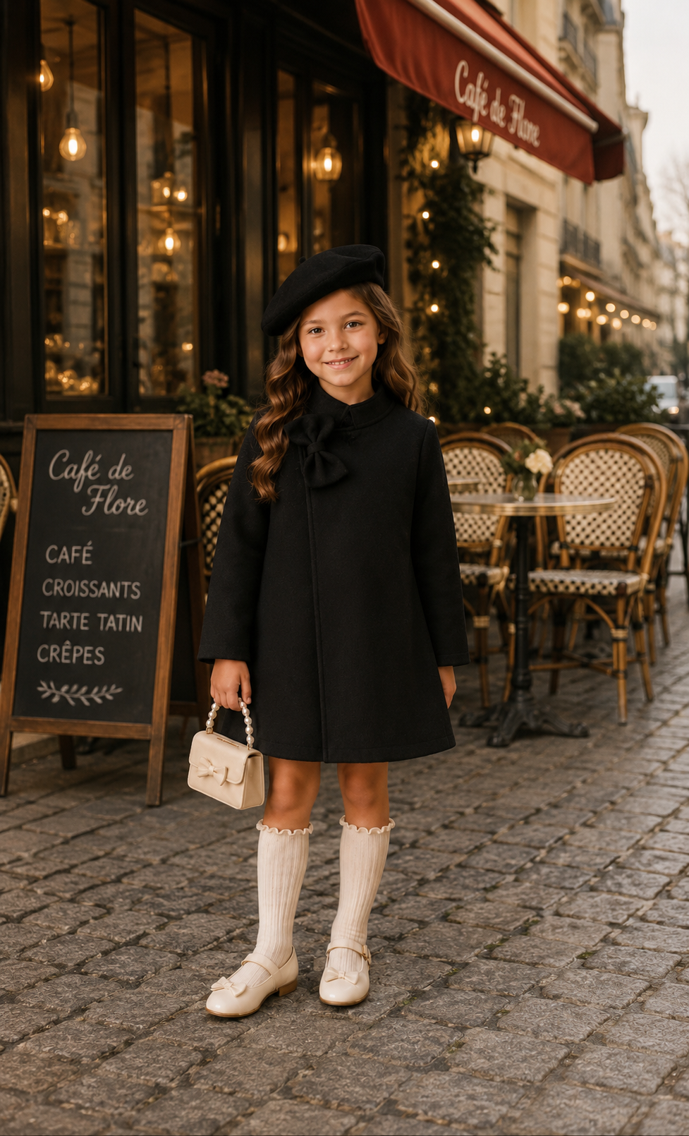 Black Melton Coat and Beret #1001137