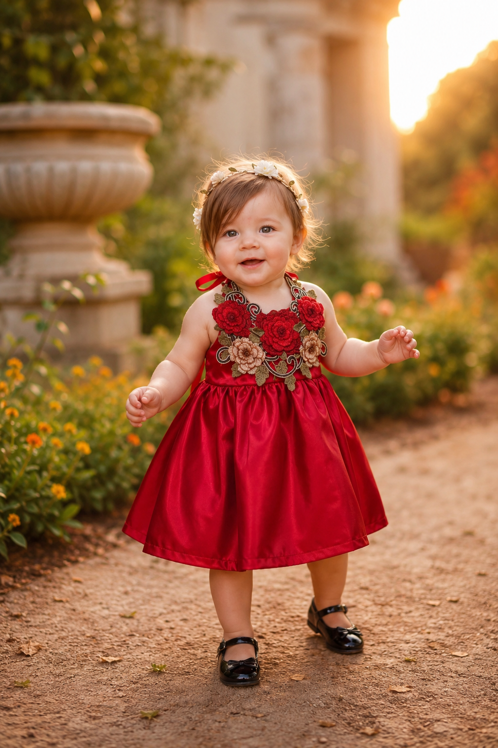 Red Silk Boho Rose Dress #1000373