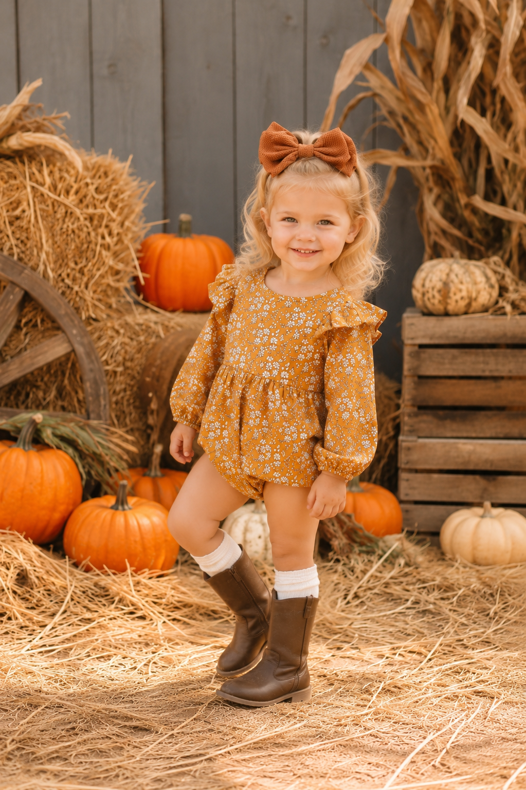 Mustard Floral Balloon Romper #100037