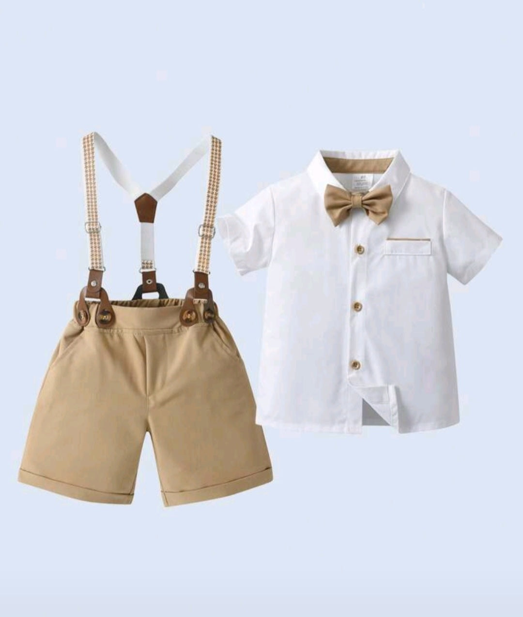Gentleman Suit White Shirt, Chino Pants, Suspenders and Bowtie #2000105