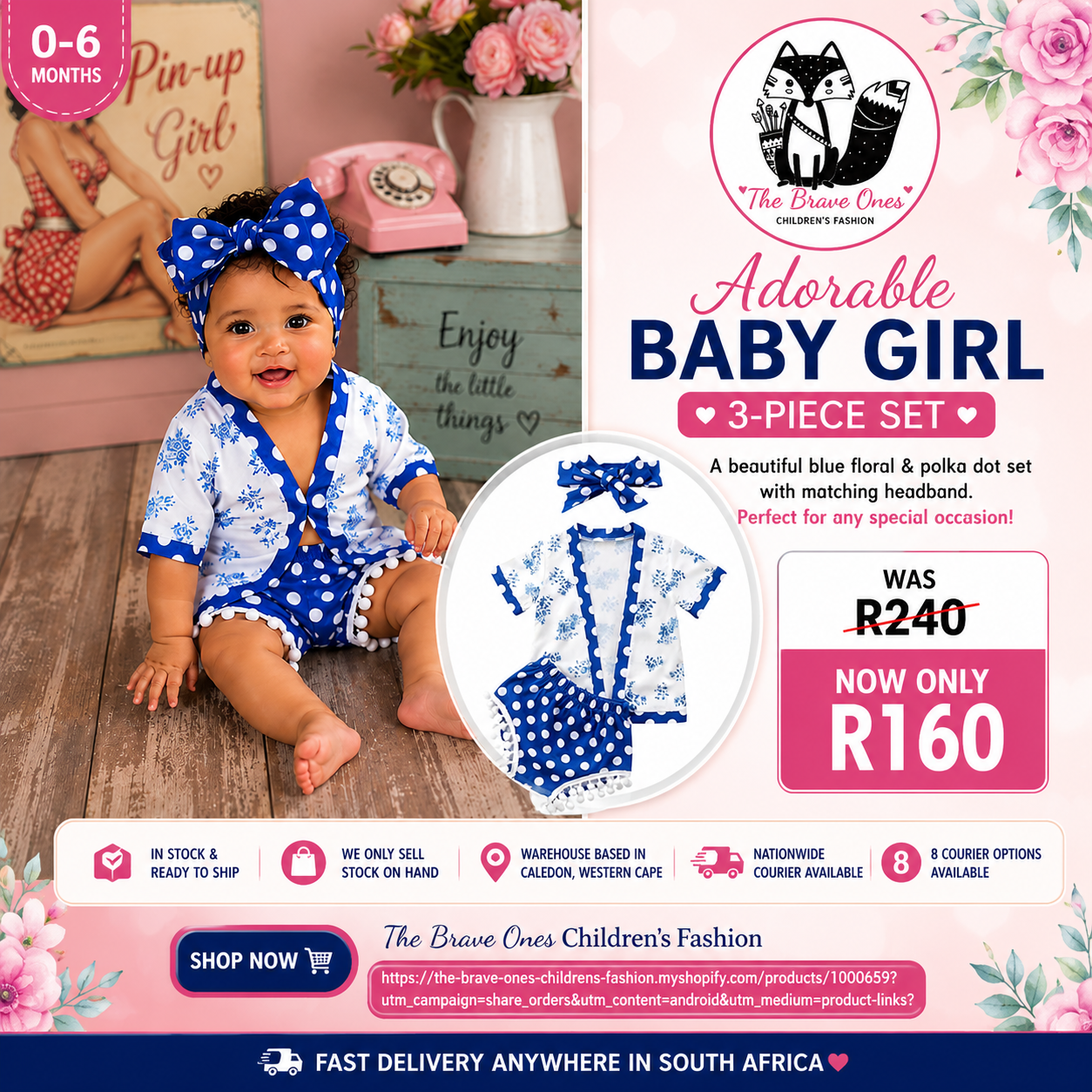 Royal Blue Floral Kimono with Bloomer and Headband #1000659