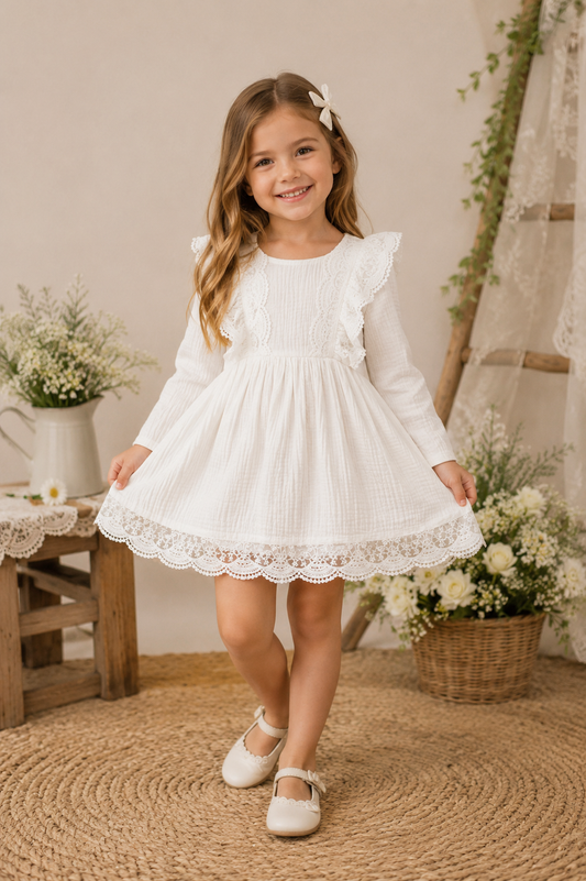 Long Sleeve Dress with Lace Ruffles #1000970