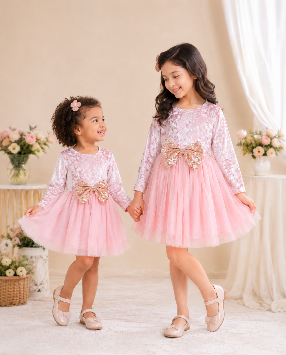 Pink Velvet and Mesh long Sleeve Dress #10020041