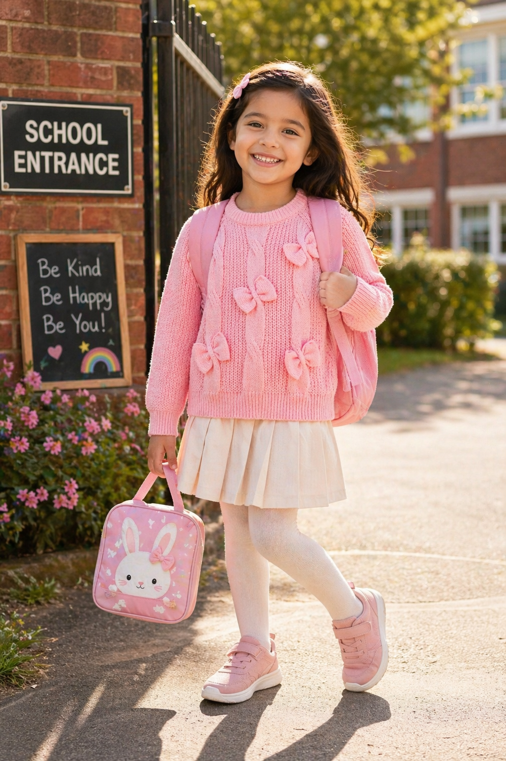Pink Cable Knitted Sweater with Bow Detail #1000212