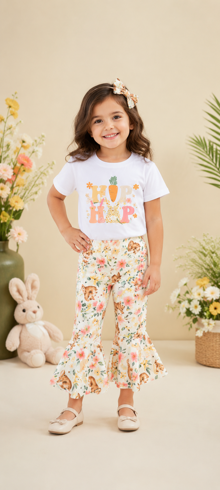 Hip Hop Bynny Short with Bunny Floral Bell Bottoms And Headband #1001190