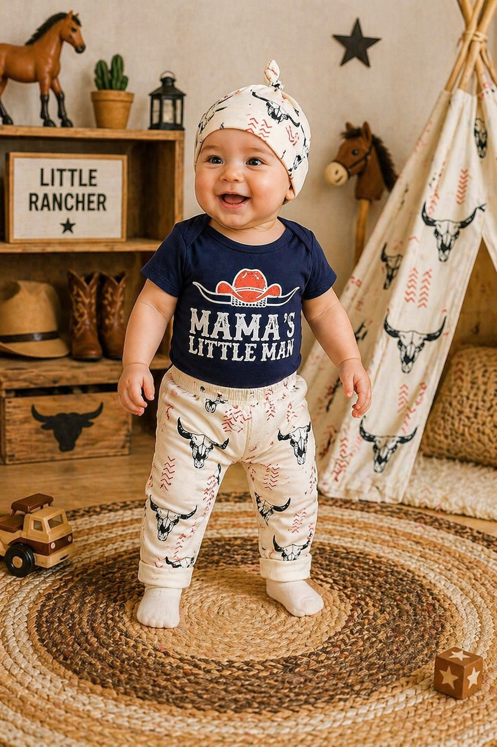 #200087 Mama's Little Man Romper,  Pants and Pumpkin Hat