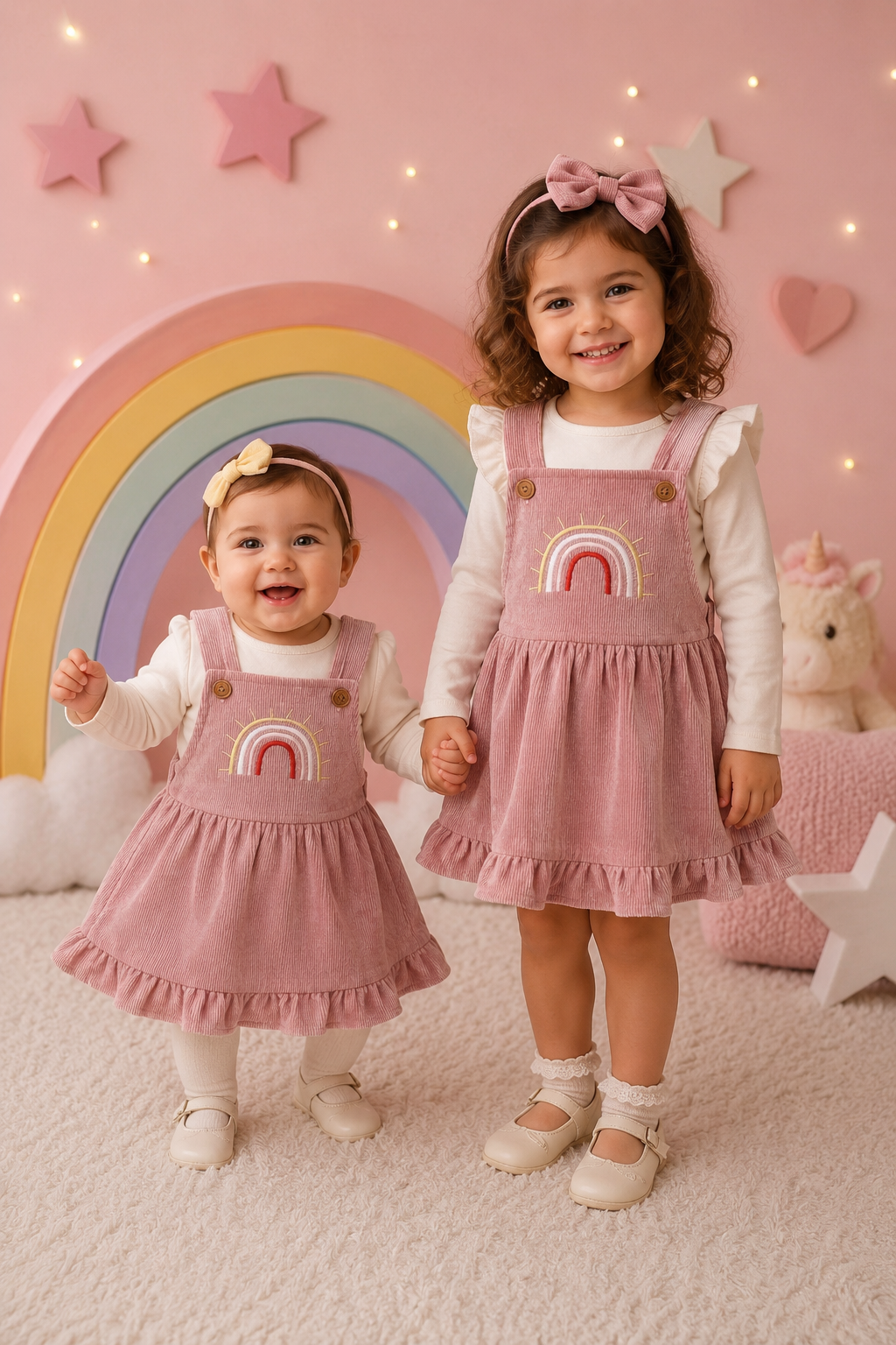Pink Rainbow Dungaree Corduroy Dress #1000798