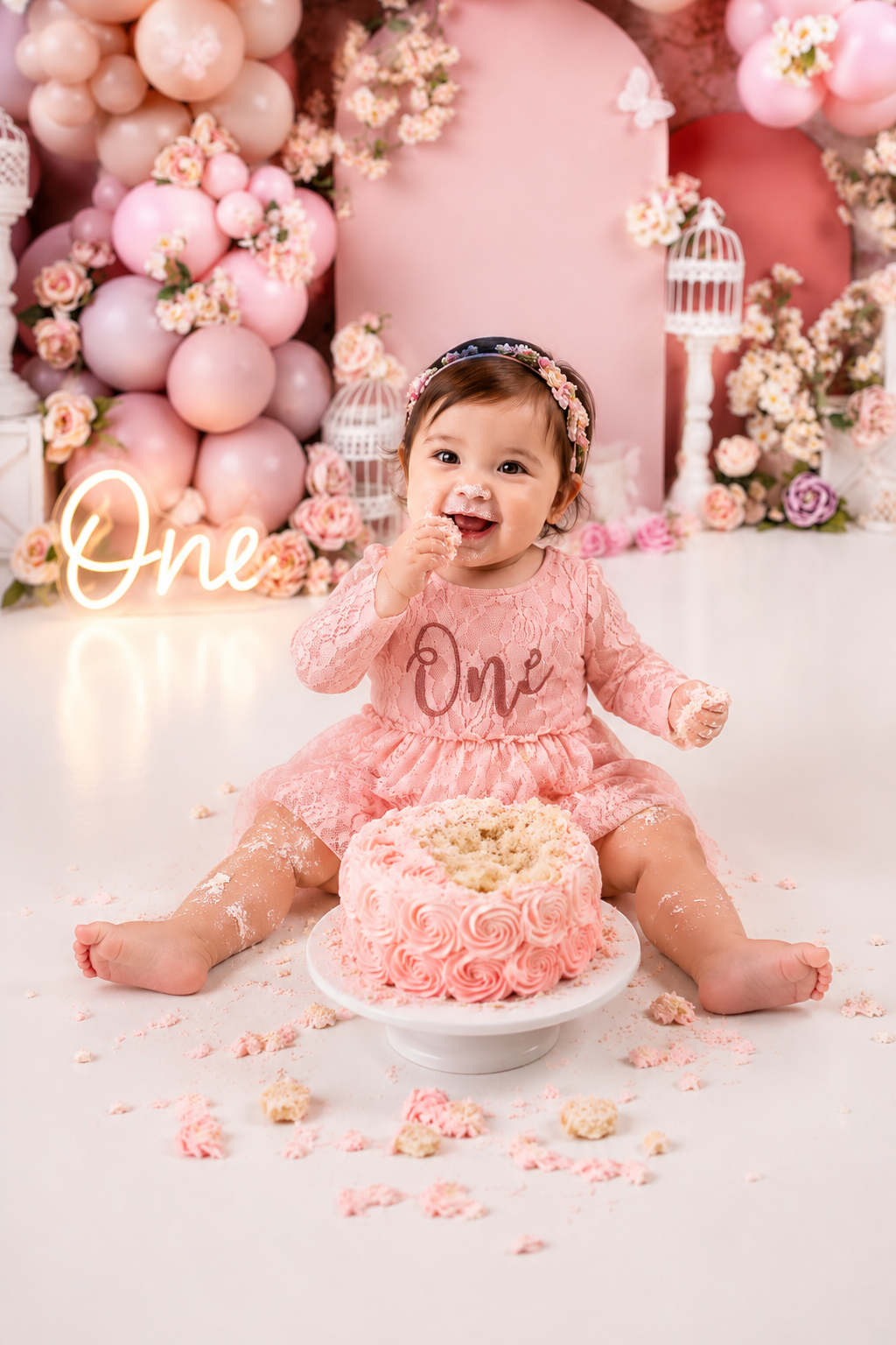 One Dusty Pink Long Sleeve Lace Romper #1001126