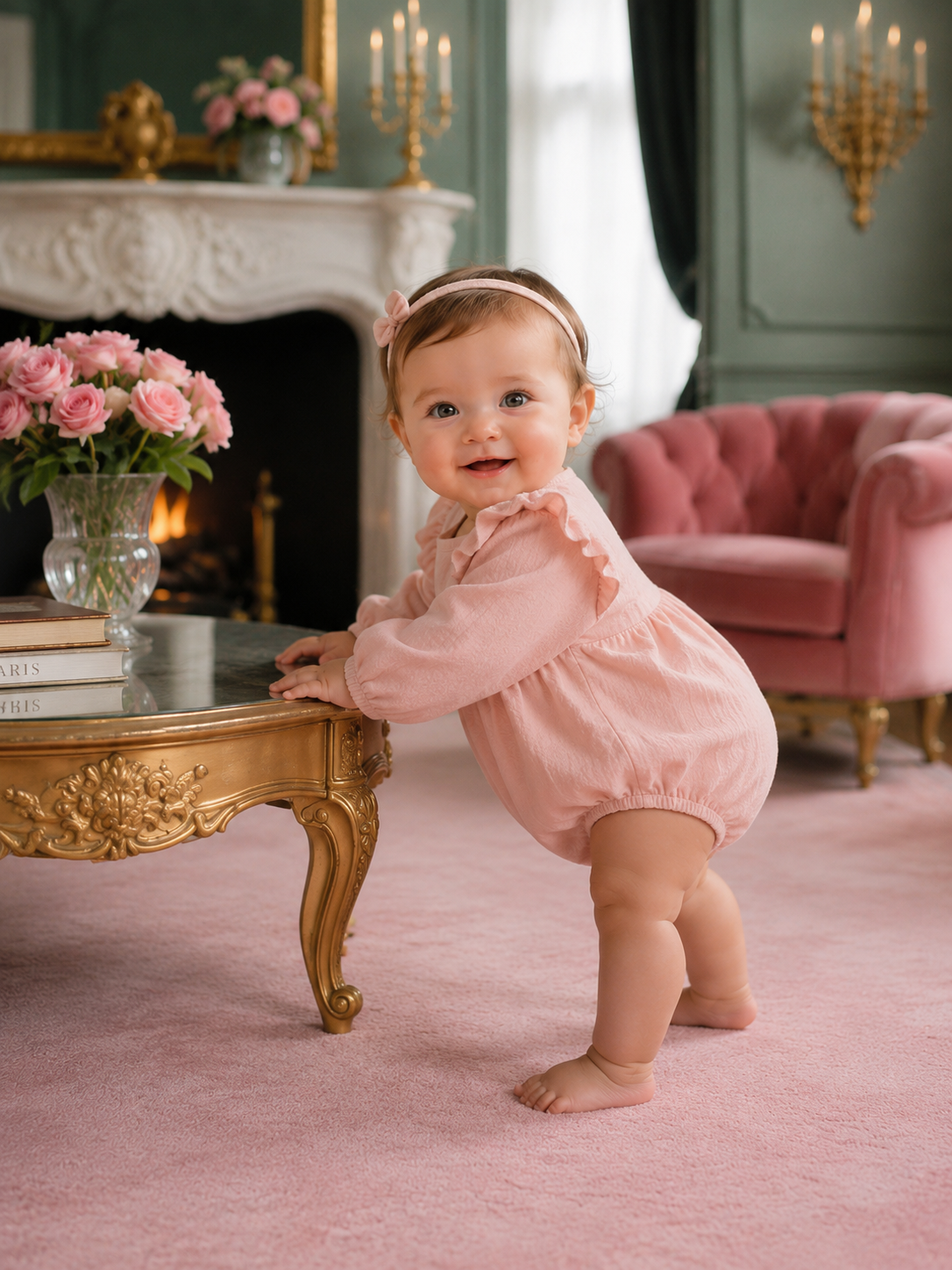 Pink Ruffle Sleeve Balloon Romper #100049