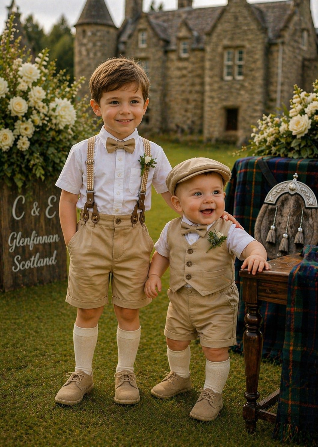 Gentleman Suit White Shirt, Chino Pants, Suspenders and Bowtie #2000105