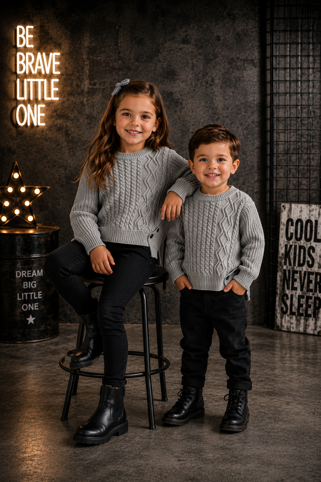 Gray Cable Knited Crew Neck Sweater; Gender Neutral #10020017
