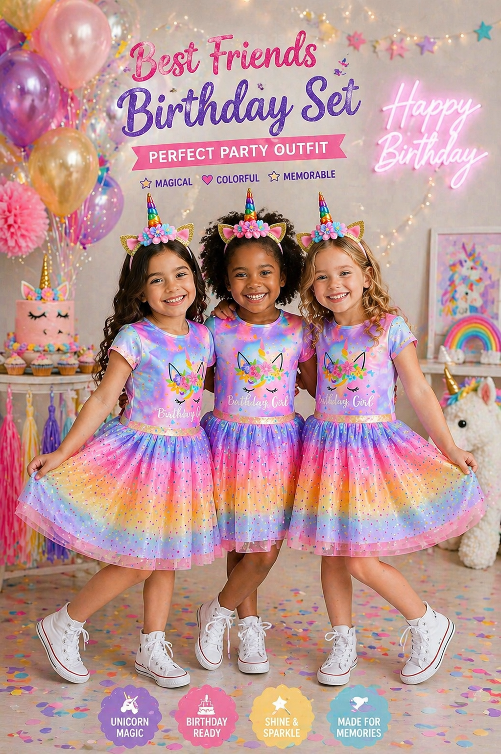 4 PCS Happy Birthday Unicorn Outfit  #1001041