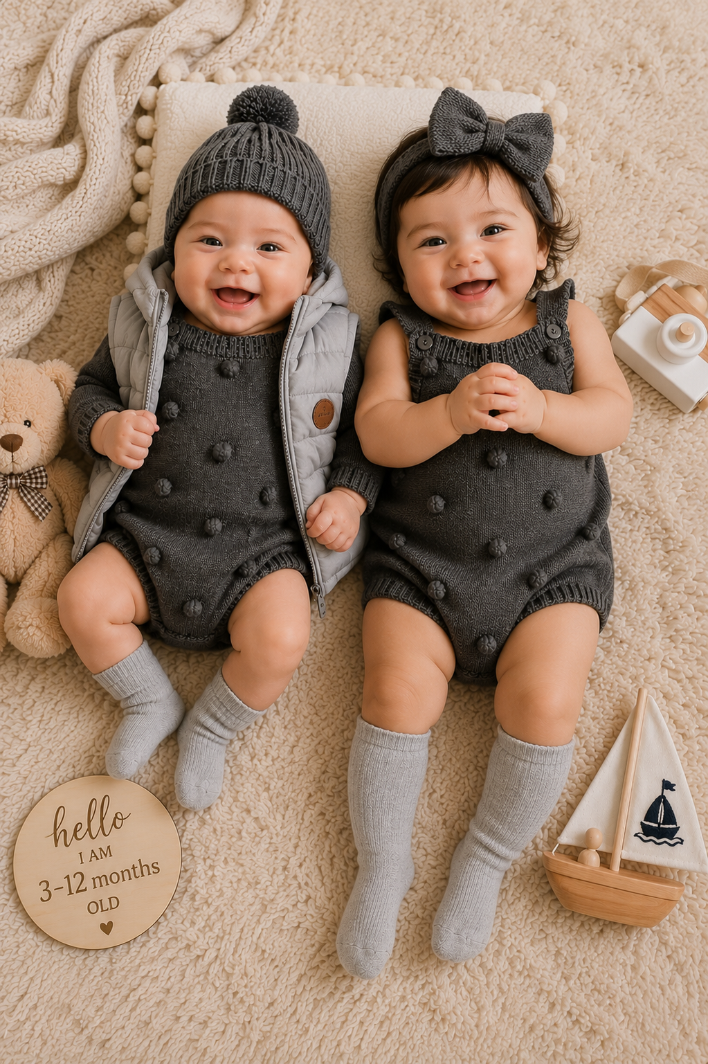 #1000890 Gray Popcorn Knitted Romper