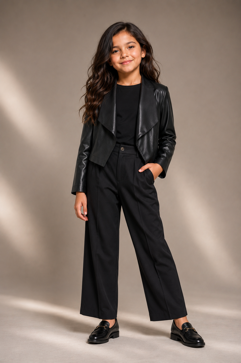 #1000976 Black PU Leather Waterfall Jacket