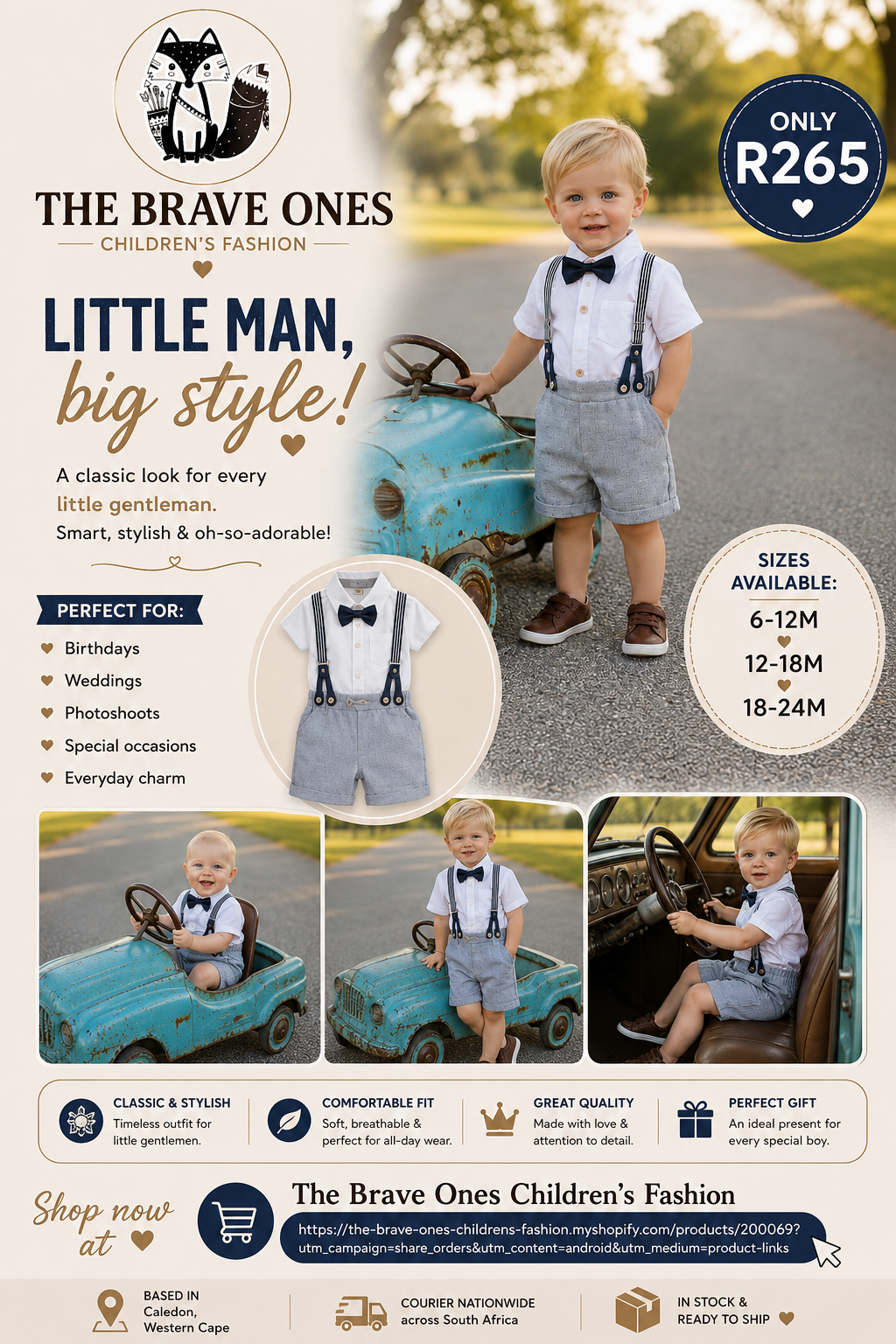 Gentleman Suit White Short Sleeve Shirts with Shorts, Suspenders and Bowtie #200069