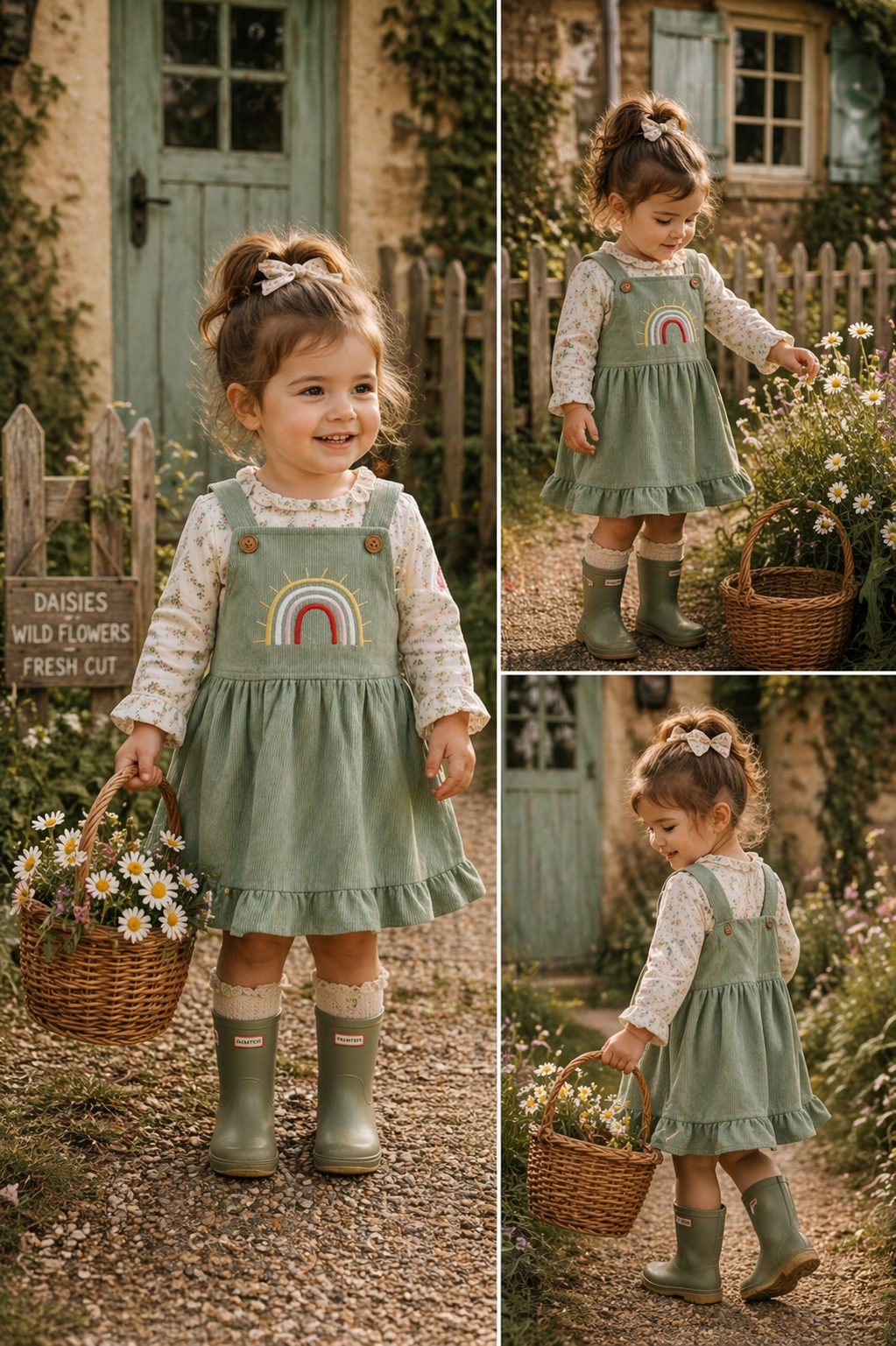 Sage Rainbow Dungaree Corduroy Dress #1000784