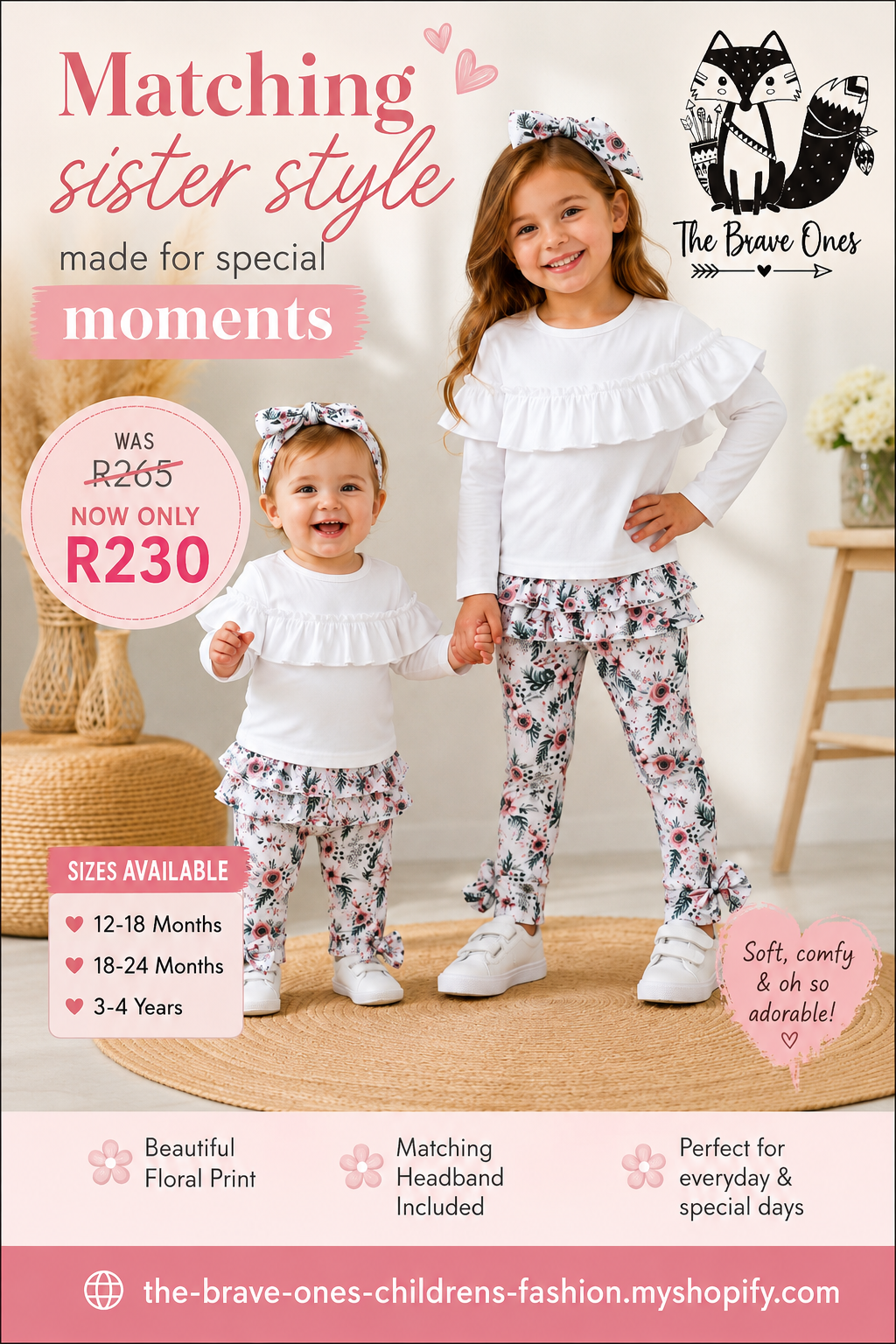 White Ruffle Top with Florral Leggings and Headband #100054