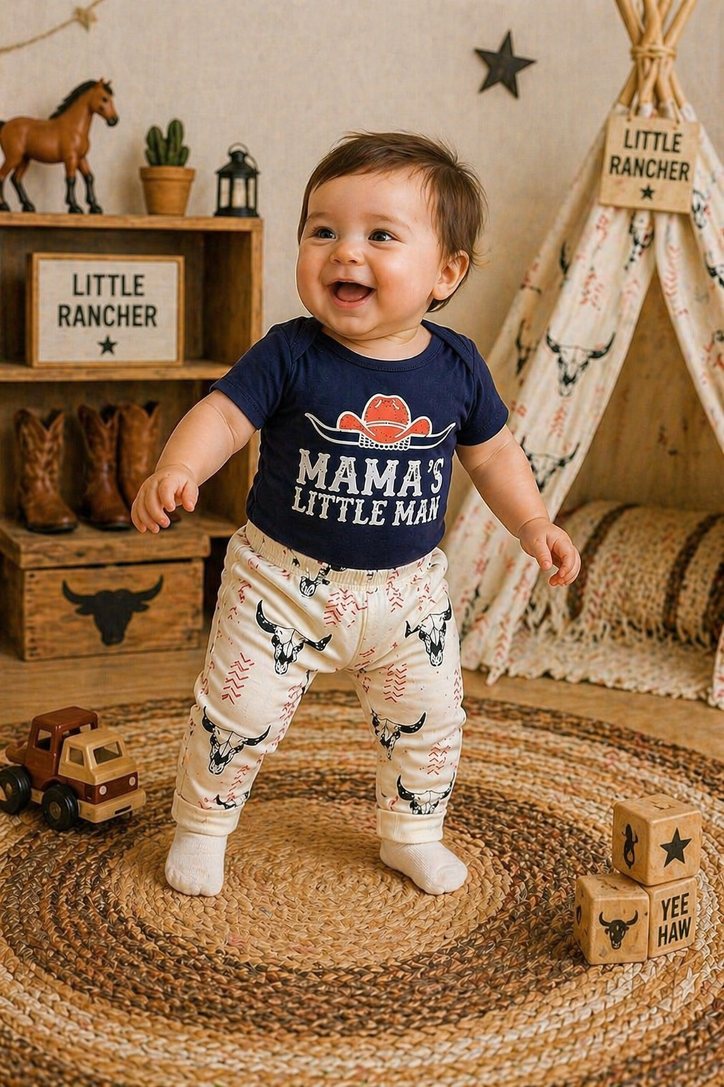 #200087 Mama's Little Man Romper,  Pants and Pumpkin Hat