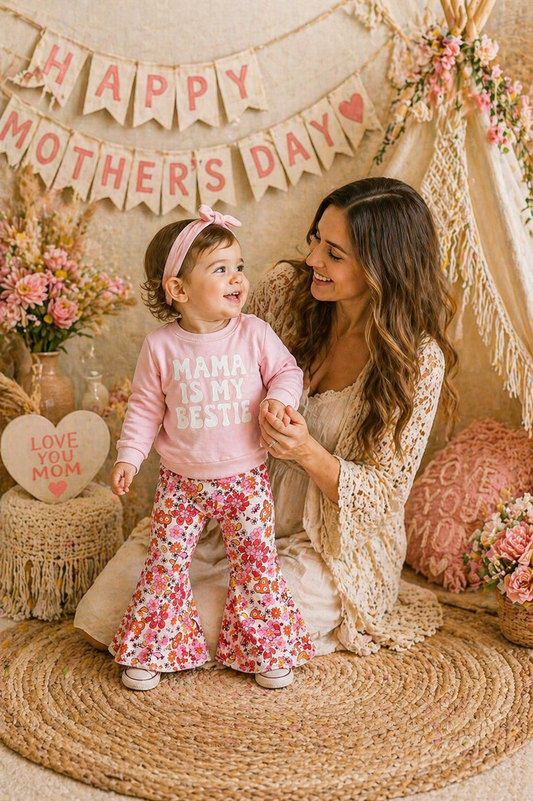 Mama is My Best Crewnek Top and Floral Bellbottoms #1001124