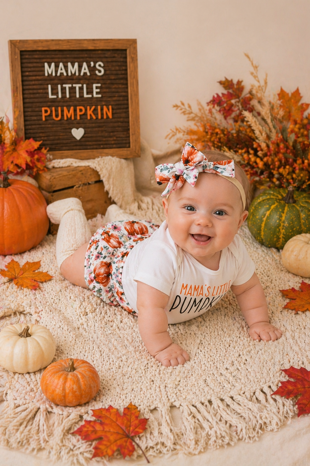 Mama's Little Pumpkin Romper with Bloomer and Headband #1000107