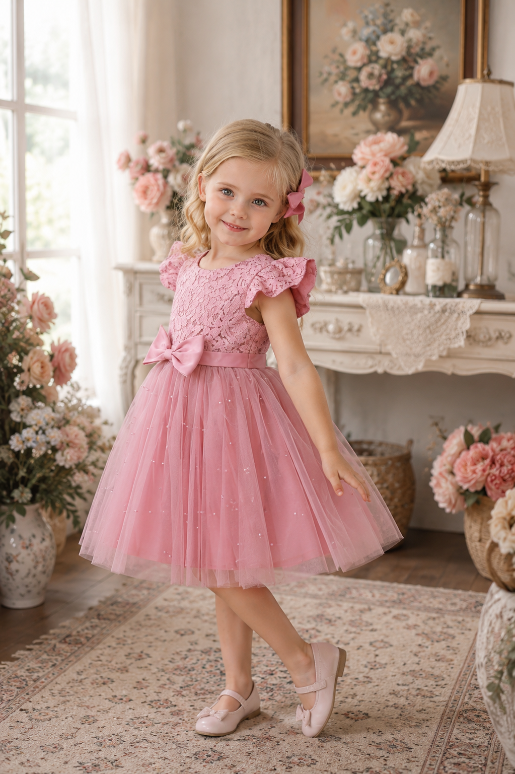 Princess Dusty Pink Lace and Pearl Dress #1000336