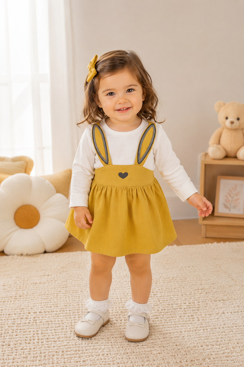 Long Sleeve Yellow Bunny Dress #1000910