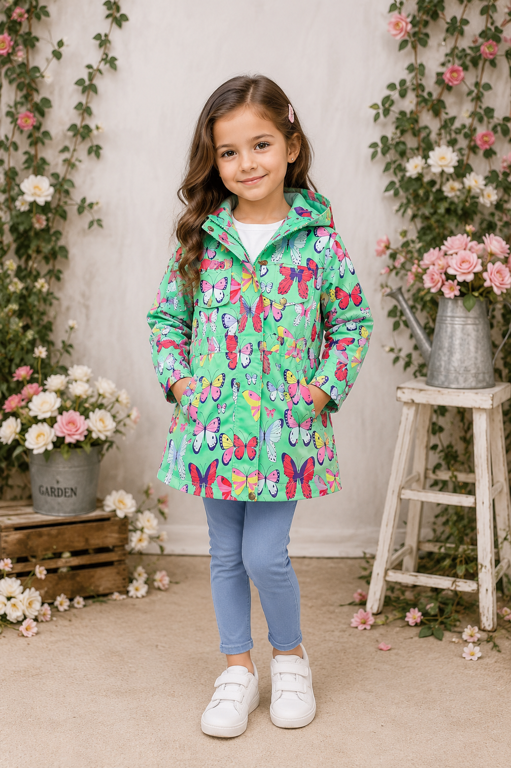 Green Butterfly Hooded Windbreaker Coat #1000236