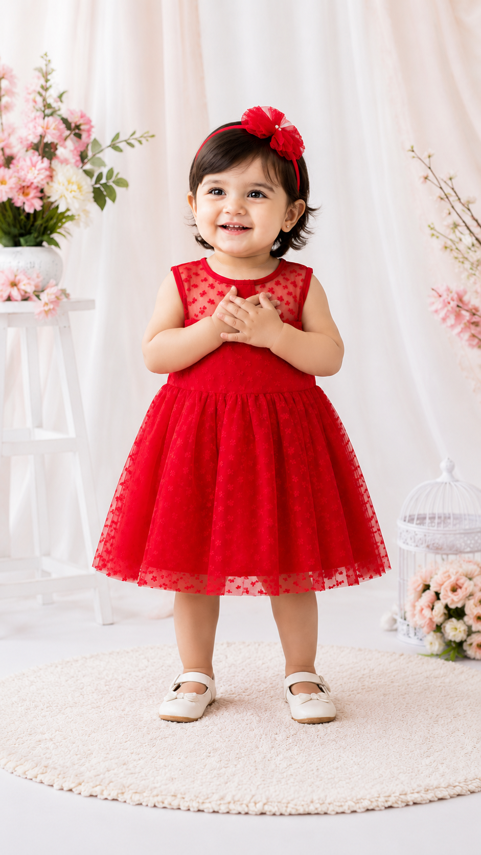 Red Mesh Dress with Heart Detail #100020