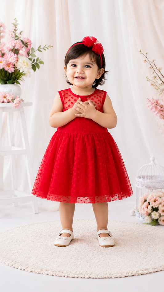 Red Mesh Dress with Heart Detail #100020