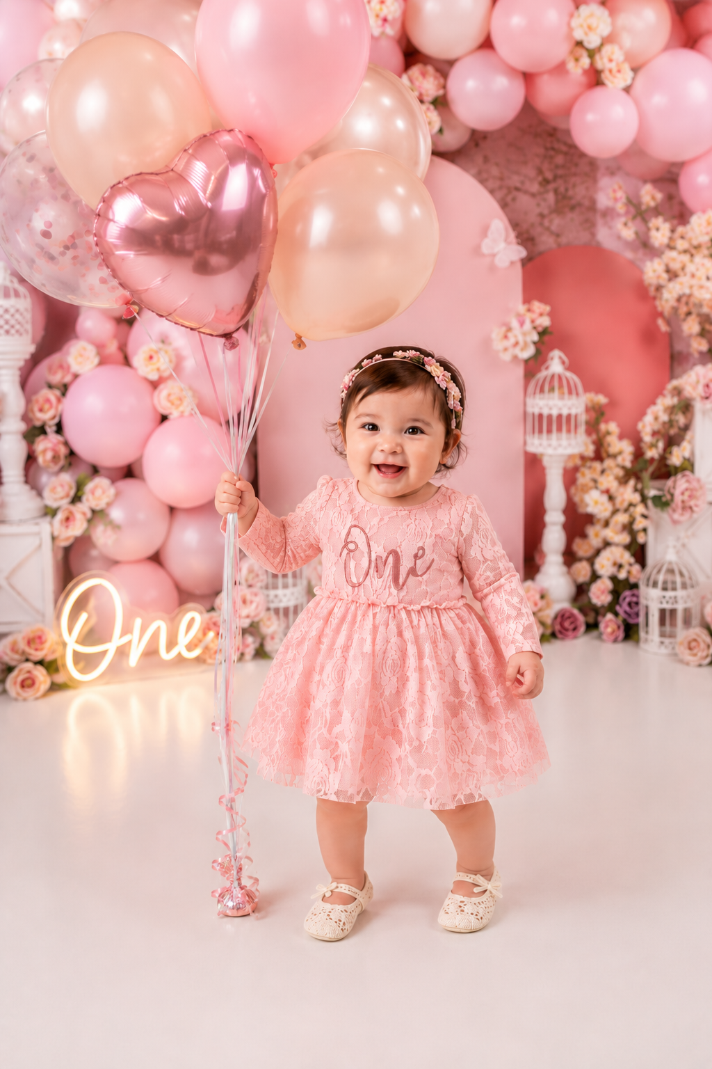 One Dusty Pink Long Sleeve Lace Romper #1001126