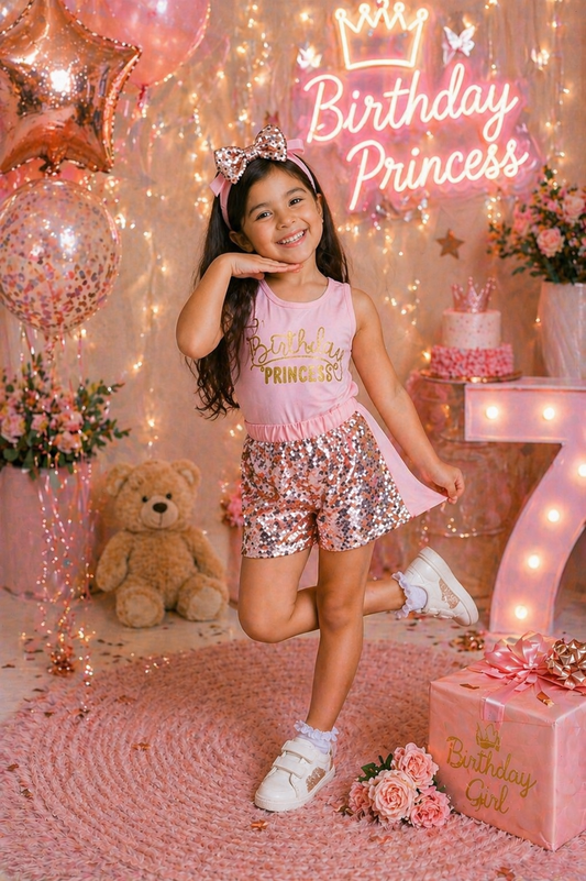 Birthday Princess Top with Sequins Shorts and Headband #1000289