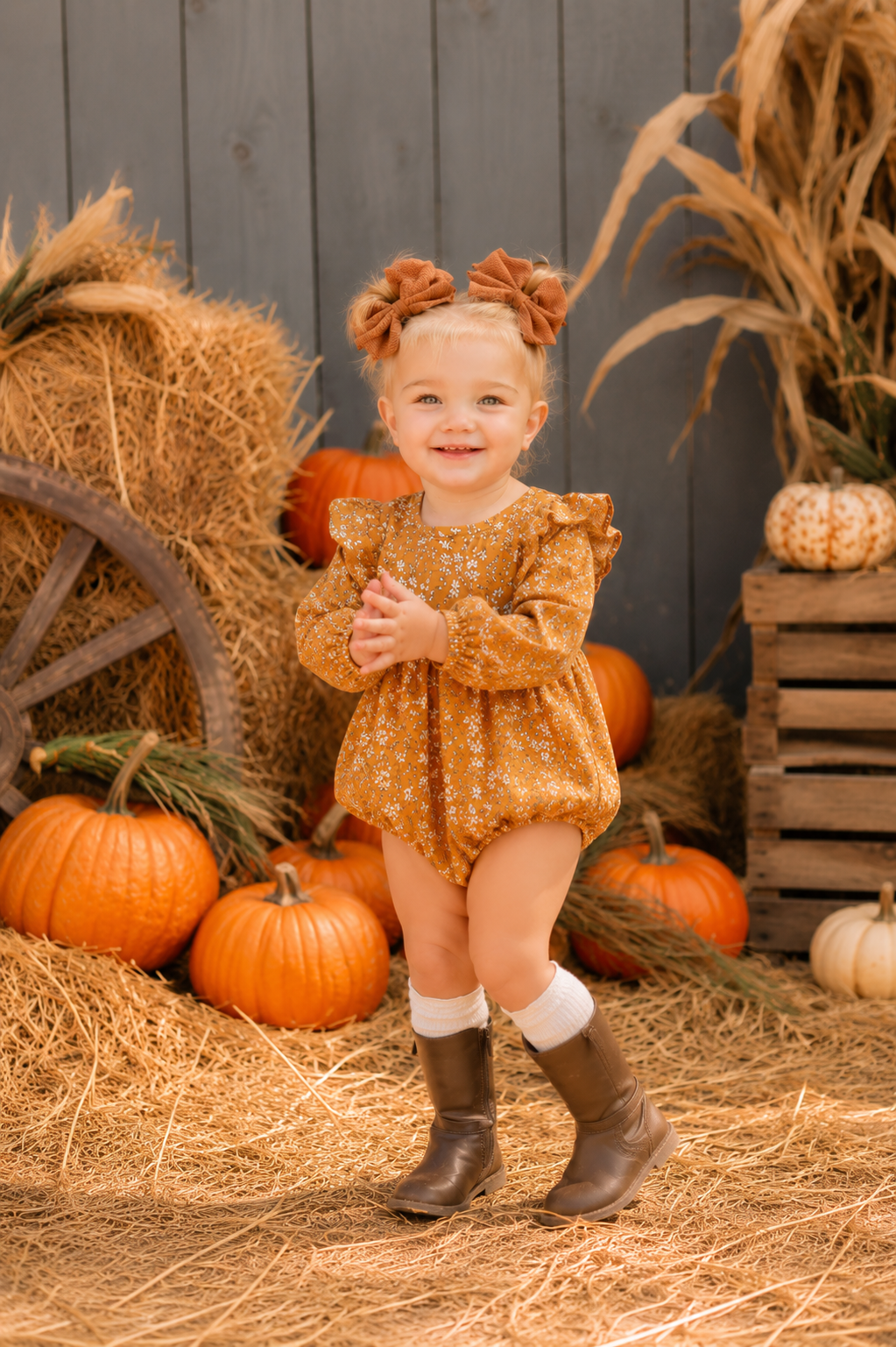Mustard Floral Balloon Romper #100037