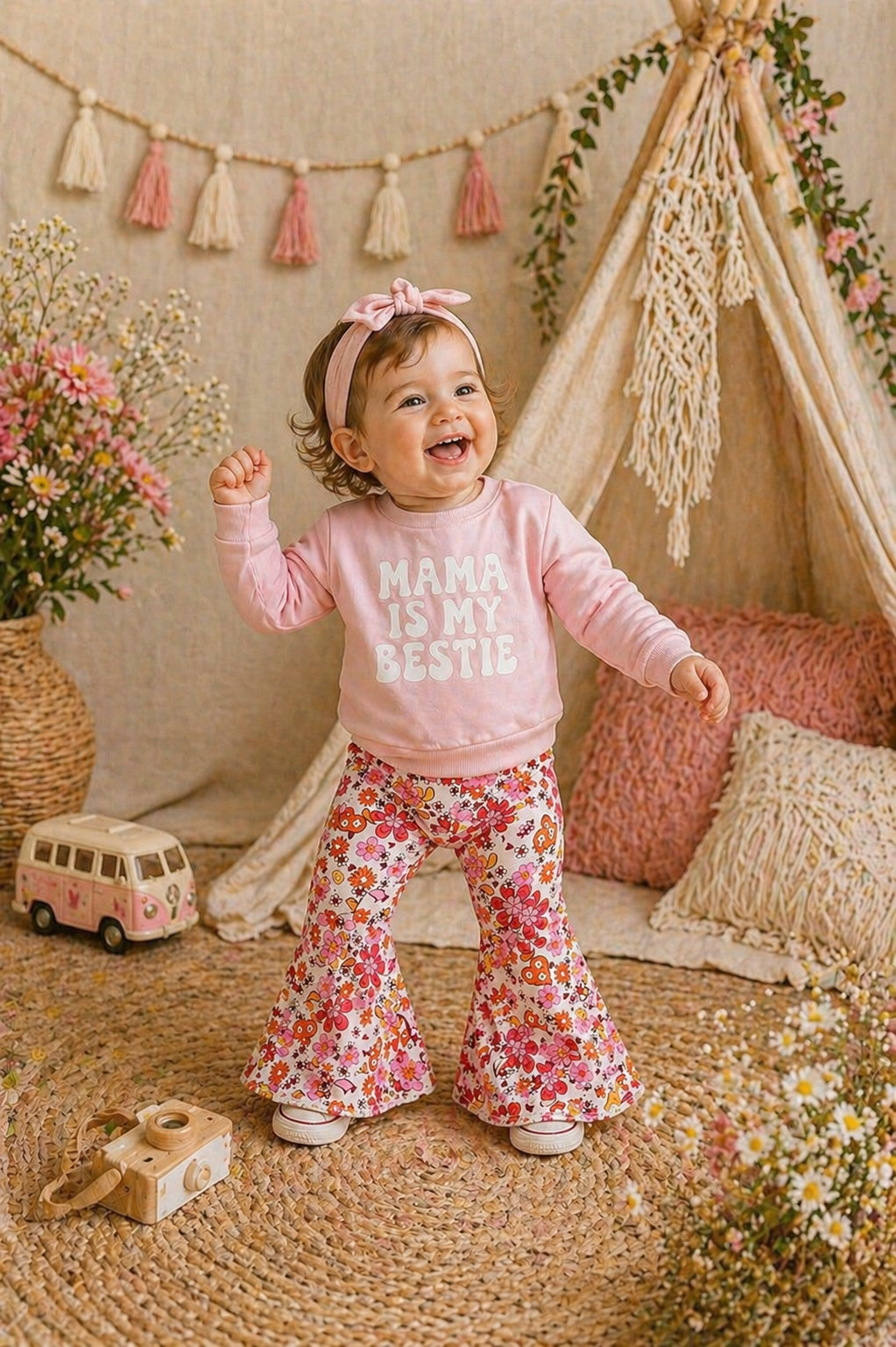 Mama is My Best Crewnek Top and Floral Bellbottoms #1001124