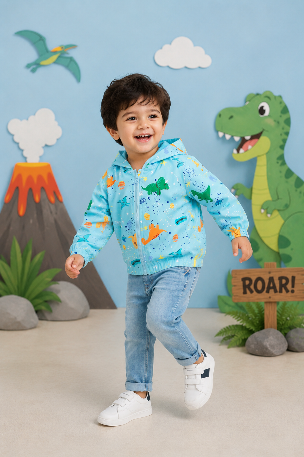 Blue Dinosaur Windbreaker Jacket #1001095