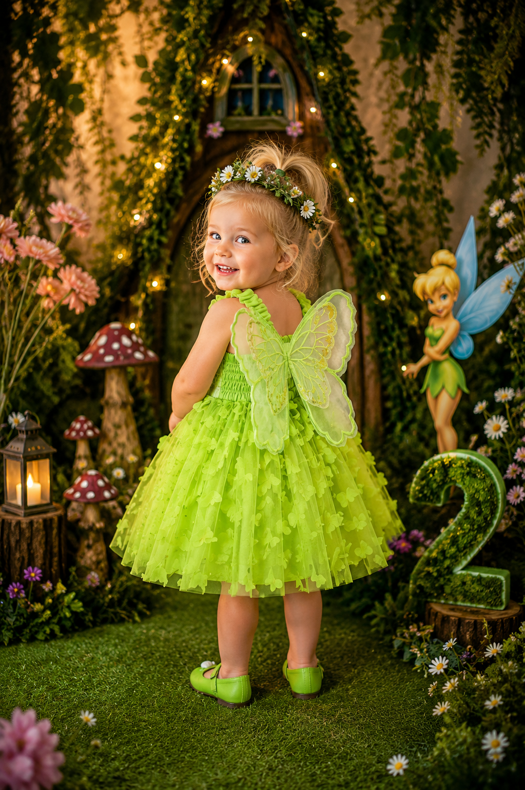 Lime Green Mesh Butterfly Dress #1000566