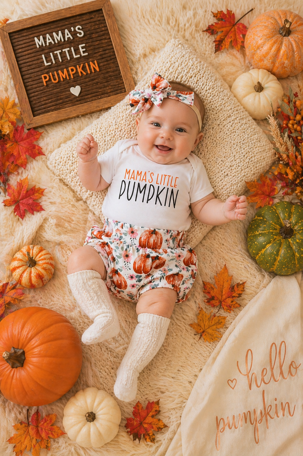 Mama's Little Pumpkin Romper with Bloomer and Headband #1000107