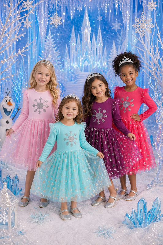 Blue Snow Princess Dress with Embroidered Snowflake #1002001