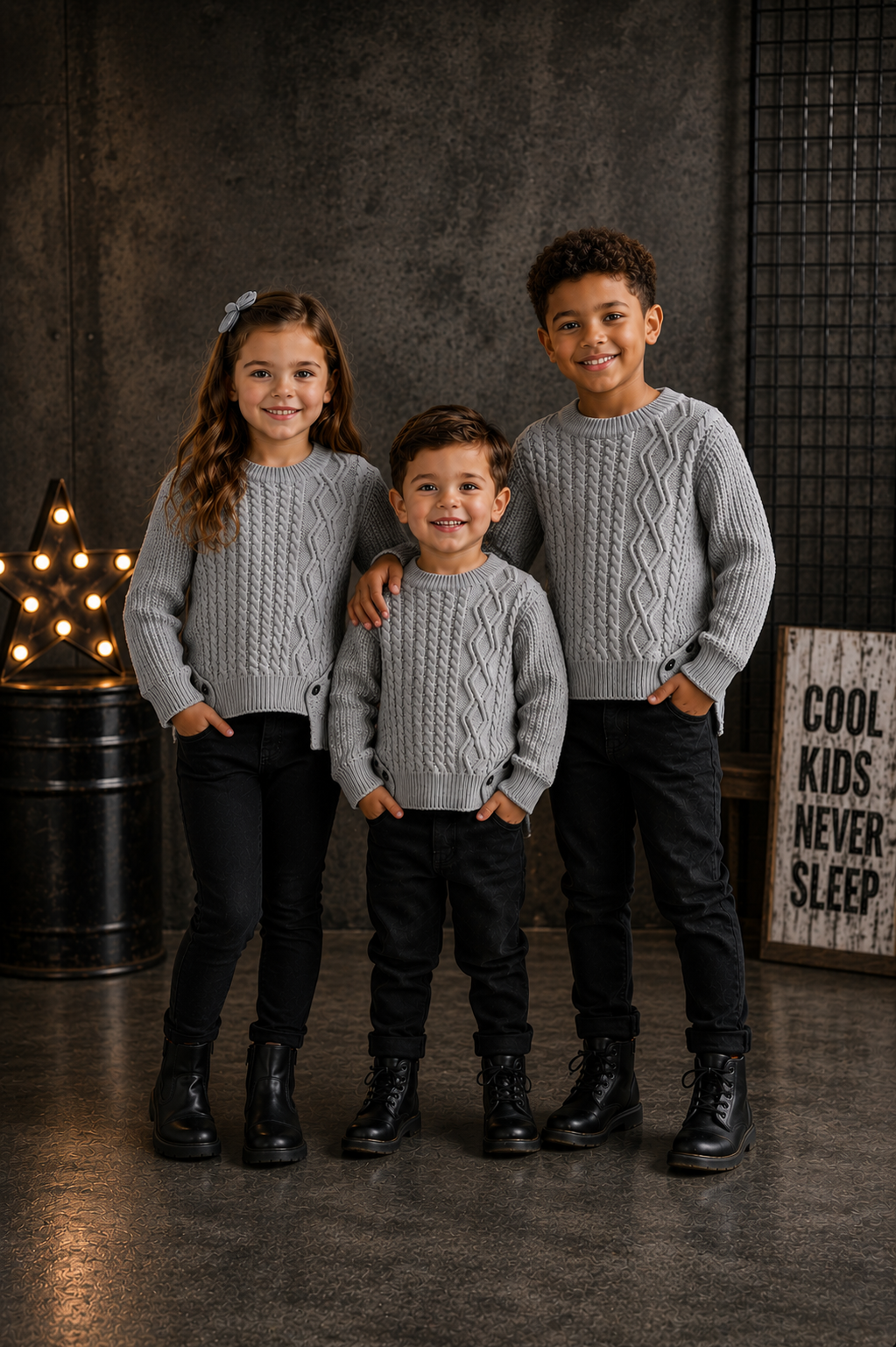 Gray Cable Knited Crew Neck Sweater; Gender Neutral #10020017