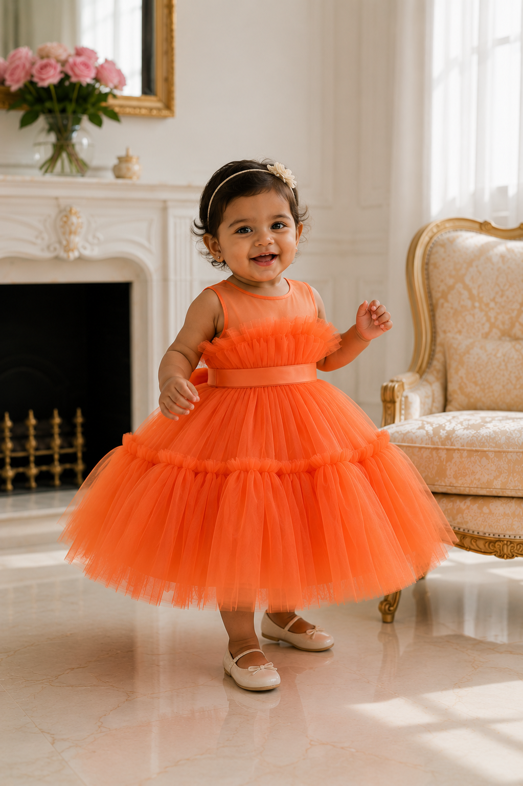 Orange Ruffle Special Occasions Dress #1000898
