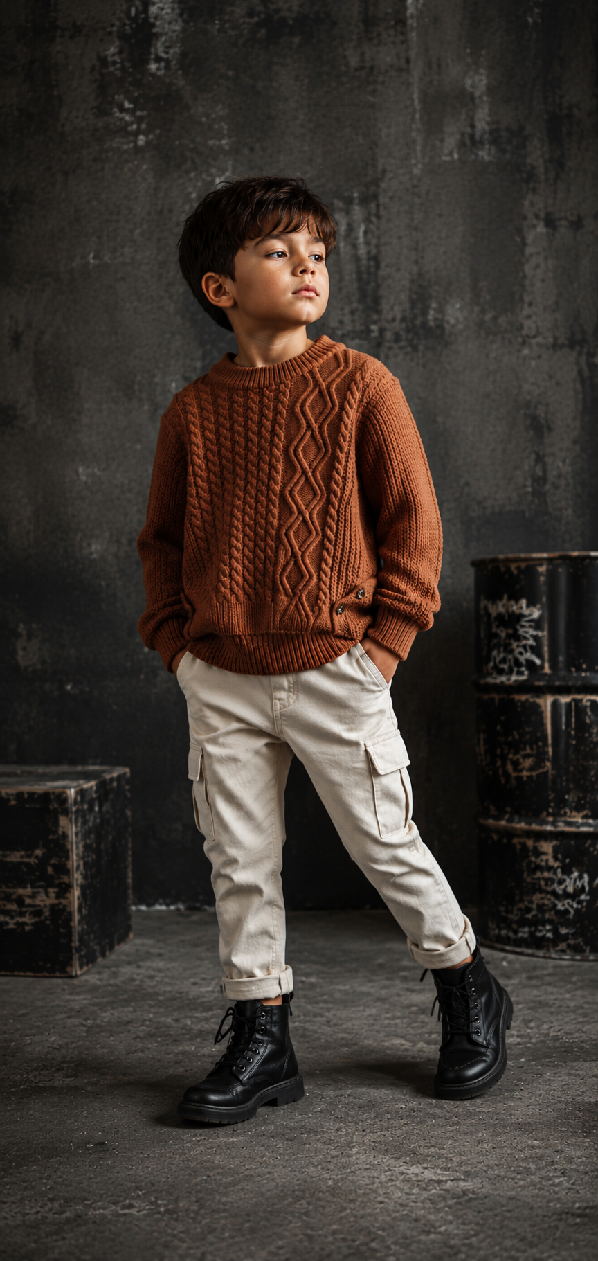 Mocha Cable Knited Crew Neck Sweater; Gender Neutral #10020016
