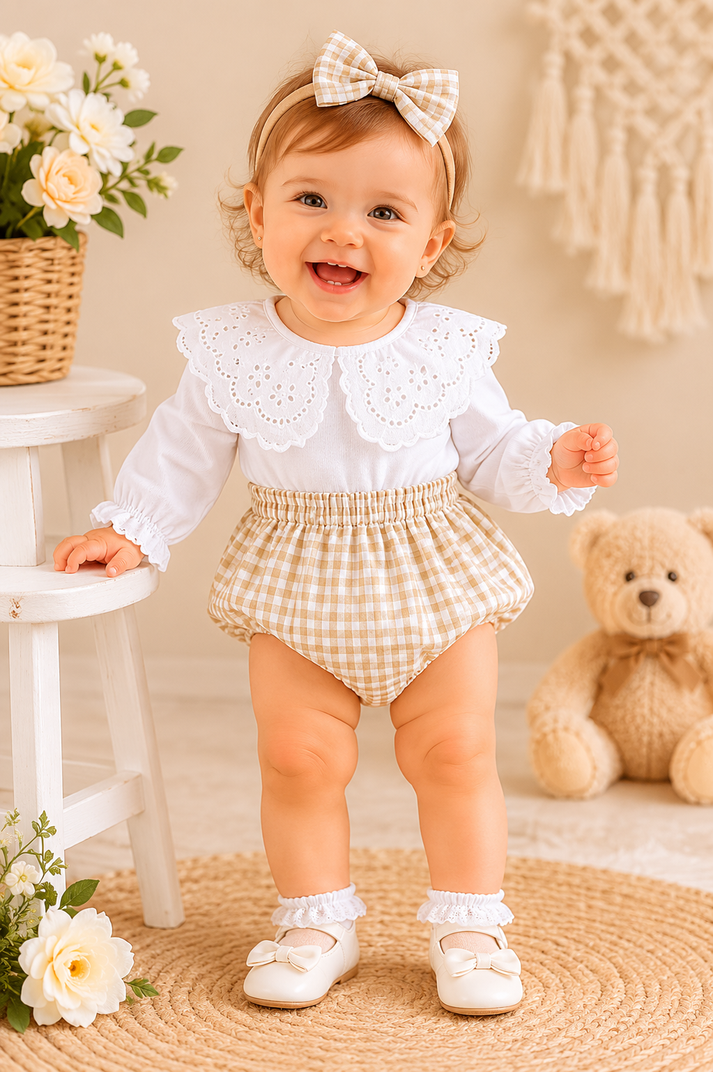 Lace Ruffle Collar Romper with Headband #10020035