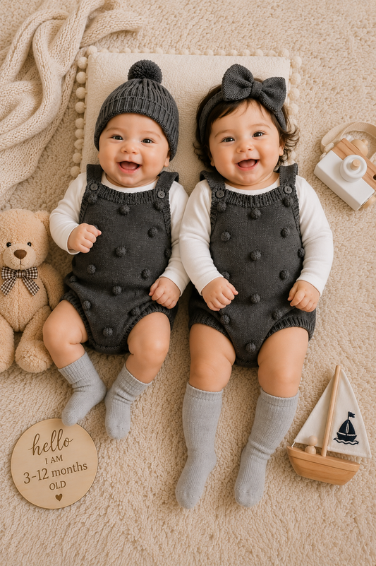 #1000890 Gray Popcorn Knitted Romper